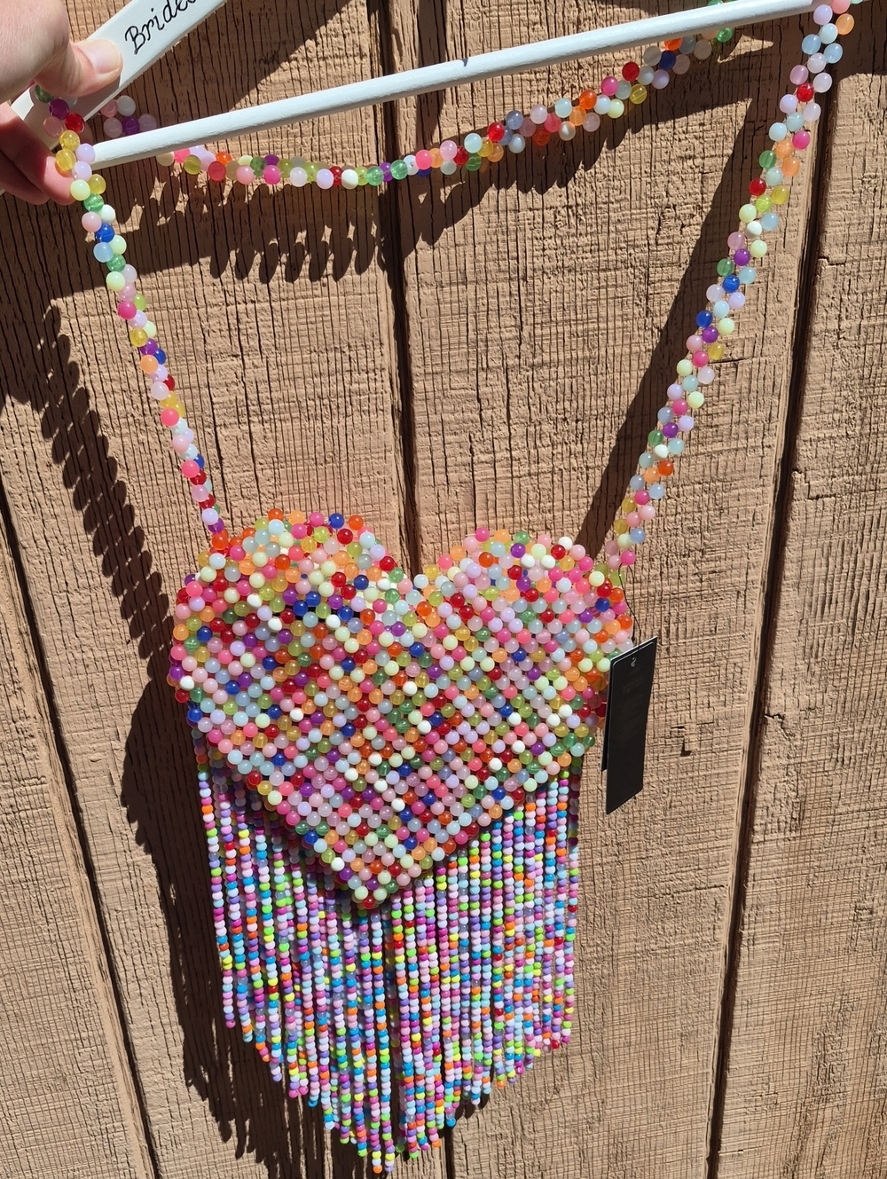 Heart  Beaded Fringe Crossbody Bag